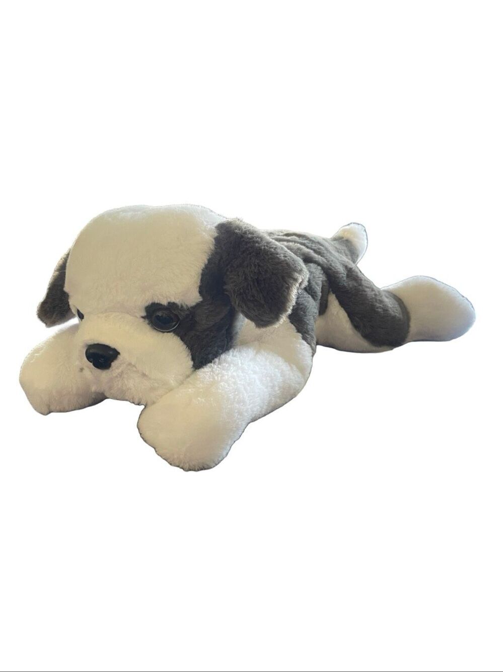 FAO Schwarz White Gray Beabull Lying Puppy Dog Stuffed Animal 19"